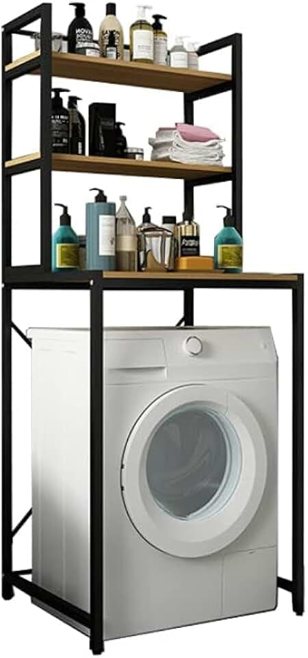 MAGIC SELECT Waschmaschinenregal Platzsparendes | Badezimmer-Organizer-Regal | Oberes Regal für Waschmaschine mit 3 Ebenen | E1-Holz und Kohlenstoffstahl