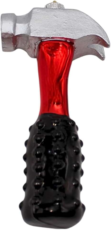 Dekohelden24 Lauschaer Christbaumschmuck - Christbaumkugel Lauscha, Weihnachtsbaumkugel, Tannenbaumkugel, Glasornament Hammer, Glasbehang Werkzeug als Hammer in rot, aus Lauscha, L/B/H 6 x 2 x 11 cm.