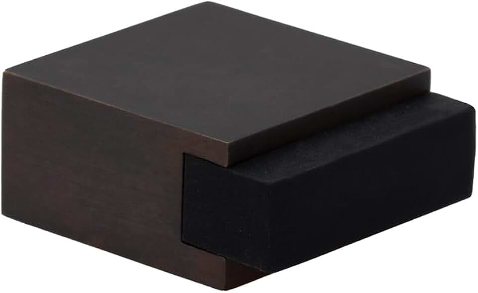 EVI Herrajes | Türstopper – quadratisches Design | 25 x 14 mm | rustikales Messing – schwarzes Gummi | Klebemontage | I-197/14