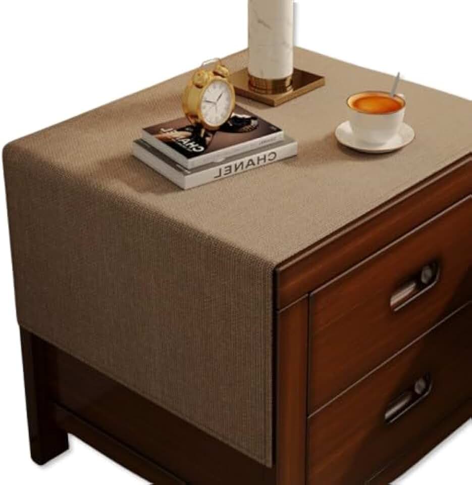 Bedside Table Mat Nightstand Dust Cover Waterproof Cotton and Linen- Brown
