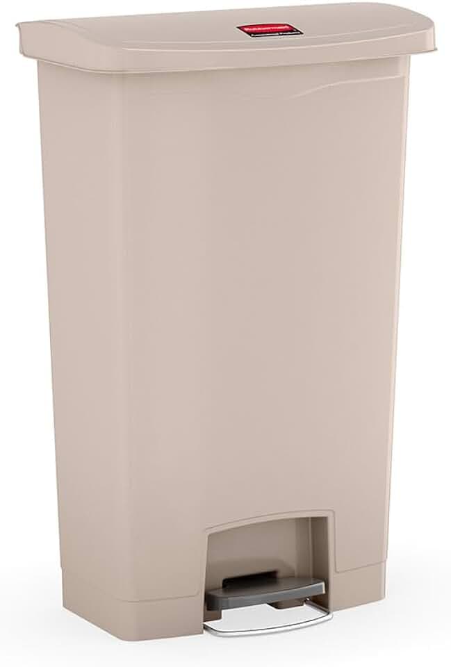 Rubbermaid Commercial Products Slim Jim Tretmülleimer aus Kunststoff 68 L Beige – Innenraum-Mülleimer mit Deckel, Hände­freie Abfallentsorgung für Arztpraxis, Krankenhaus & Pflege – 1883460