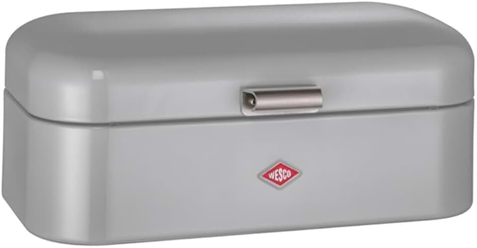 Wesco Grandy Brotkasten in der Farbe grau, pulverbeschichtetes Stahlblech, Lüftungslöcher und stabiler Handgriff, 41 x 25,5 x 16,5 cm