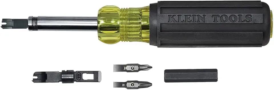Klein Tools VDV001-081 Multi-Bit Screwdriver, Punchdown Screwdriver Bayoneted-Style Multi-Tool with Heavy-Duty Blade Barrel for Bit Storage