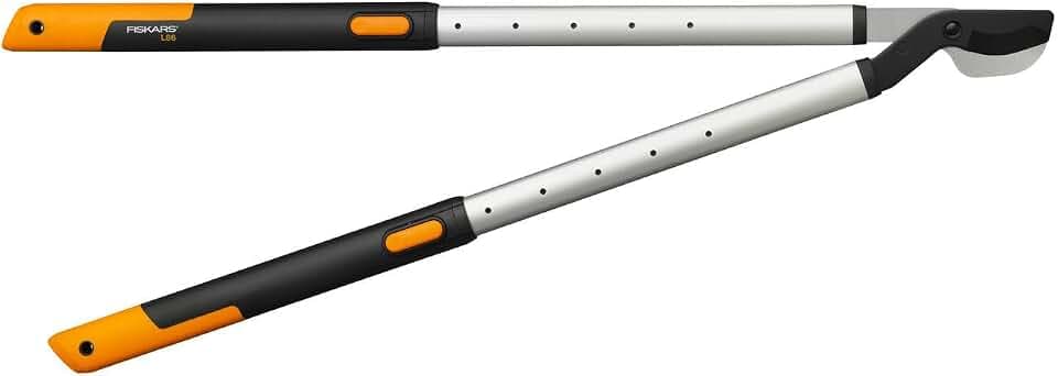 Fiskars SmartFit Bypass-Teleskop-Astschere für frisches Holz, Antihaftbeschichtet, Gehärteter Präzisionsstahl, Grifflänge: 66 bis 90 cm, Schwarz/Orange, L86, 1013564, [Style]