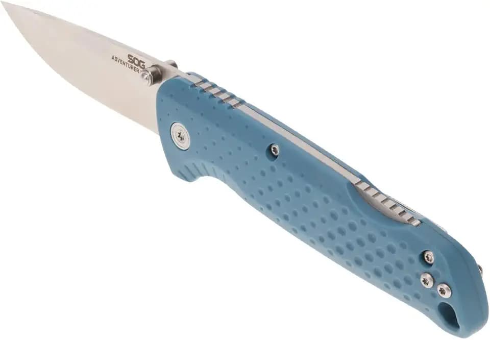 SOG Adventurer LB 3" Lightweight Portable Outdoor Folding Knife | CRYO 5CR15MOV Steel | GRN Handle | Lock-Back Mechanism, Nordic Blue/Satin, Blister Pack
