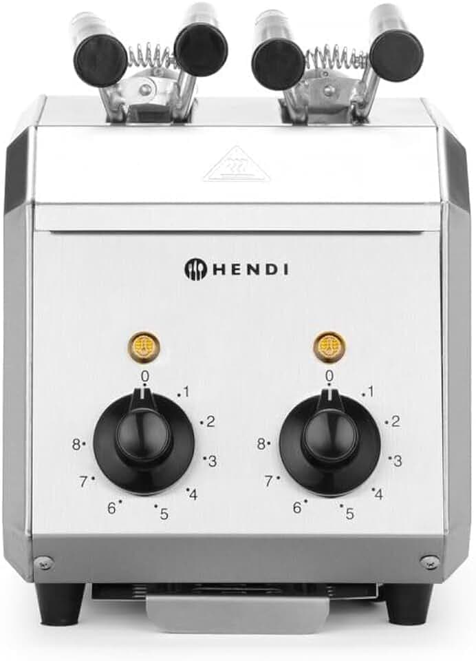 HENDI Sandwichtoaster, Sandwich, Gehäuse aus Edelstahl, Timer mit Alarm, einstellbarr auf maximal 8 Minuten, Abnehmbares Krümelfach, 230V, 1200W, 200x300x(H)223mm, Edelstahl