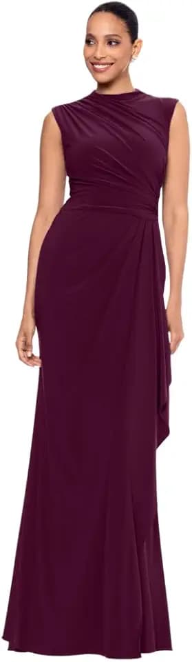 Betsy & Adam Women's Sleeveless High Neck Bodycon Formal Maxi Dress, Wine, 12