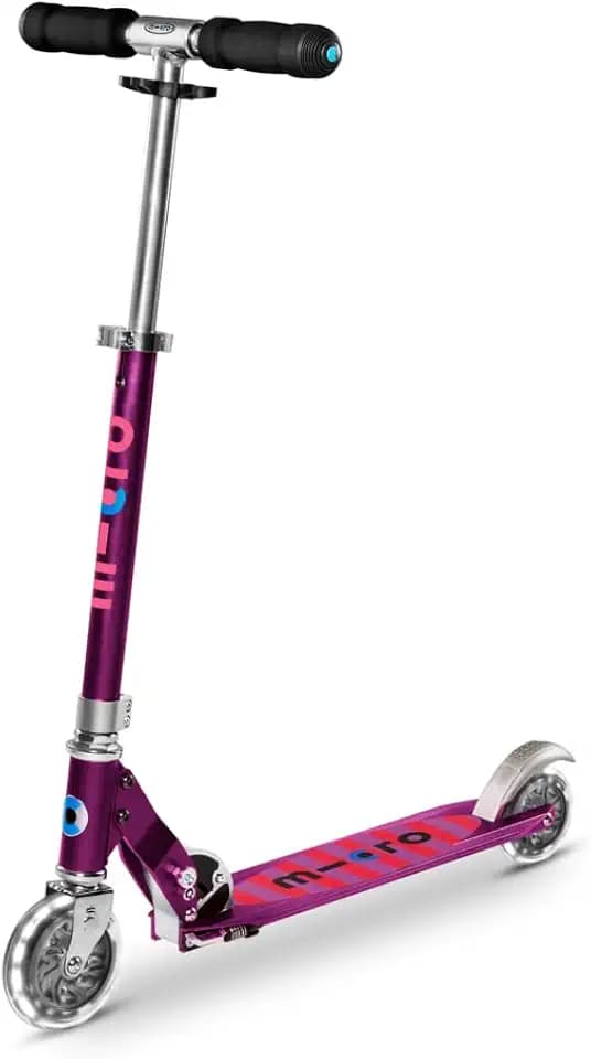 Micro Kickboard | Sprite Foldable LED Scooter for Ages 6+ | Children up to 220 lbs | 2 Wheel | Travel Ready | Adjustable T Bar | Smooth Ride, Motion Activated PU LED Wheels | Swiss Design