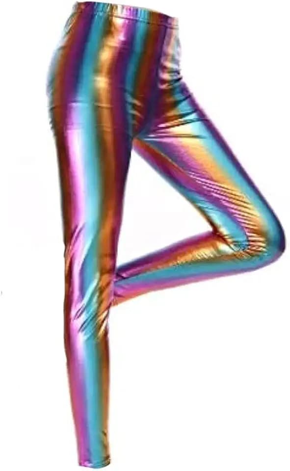 Anzee Mädchen-Leggings in voller Länge, elastischer Bund, metallisch glänzend, Disco-Leggings für Kinder, Wet-Look, bequem, dehnbar, für Party und Sport