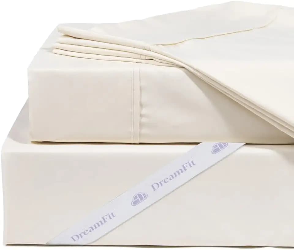 DreamFit DreamCool 100% Egyptian Cotton Cooling Bed Sheet Set for Adjustable Bed with Elastic Corner Straps Extra Deep Pocket Crafted in USA Split King Sheet Set Ivory