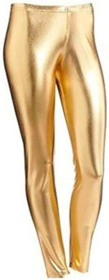 Kids Girls Full Length Elastic Waist Metallic Shiny Disco Legging - Children Wet Look Comfortable Stretchy Tights for 80’s Party Dance Pants Age 5-13 Years