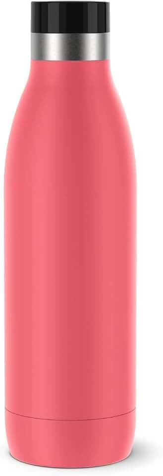 Emsa Bludrop Isolier-Trinkflasche, 0,7 Liter, 100% dicht, Quick-Press Verschluss, Ergonomischer 360° Trinkgenuss,12h warm, 24h kühl, einfache Reinigung, Edelstahl, Pulverbeschichtung, Koralle, N31123