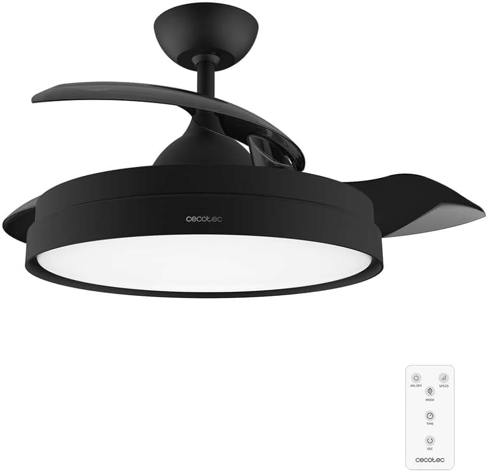 Cecotec Deckenventilator EnergySilence Aero 4280 Invisible Black, 106 cm | Integrierte Lampe, 3 Lichtfarben, Fernbedienung, Timer bis 8 Std., 6 Stufen, 40 W Kupfermotor, einklappbare Rotorblätter