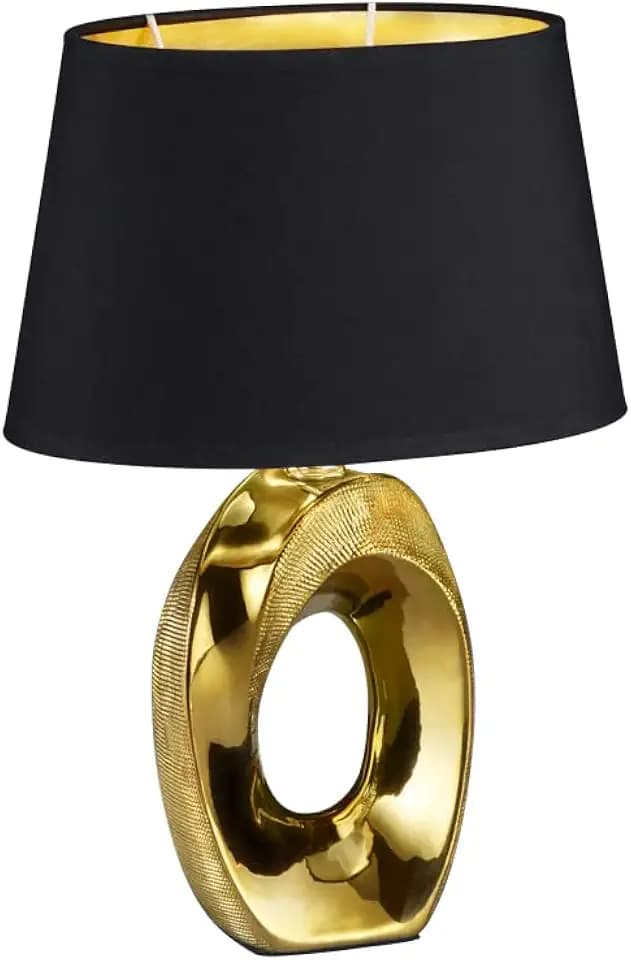 Reality Leuchten Taba R50511079 Tischleuchte, Keramik, Stoffschirm Schwarz/Goldfarbig, Höhe 33cm