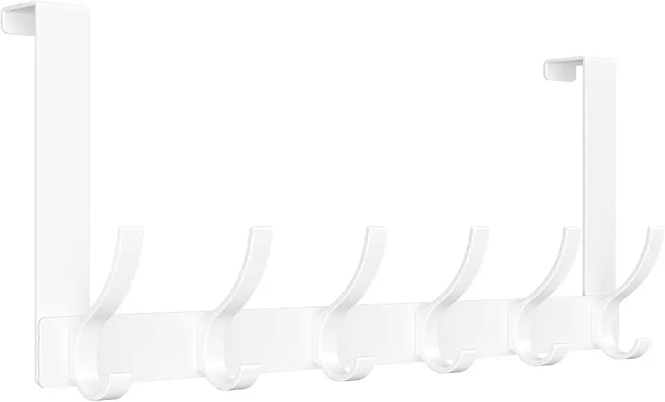 Optish Over The Door Hooks, Door Hanger Hooks for Hanging, Over The Doors Towel Racks for Bathroom with 12 Coat Hook, Coat Rack Bathroom Accessories（1 Pack, White）