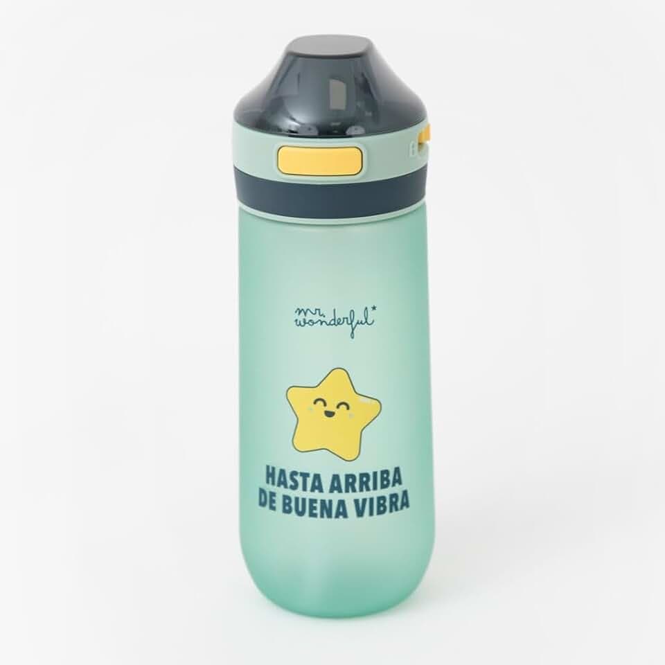 Mr. Wonderful - Hermetische Wasserflasche, Aufschrift: Bis oben gute Vibration, aus BPA-freiem Tritan, 600 ml