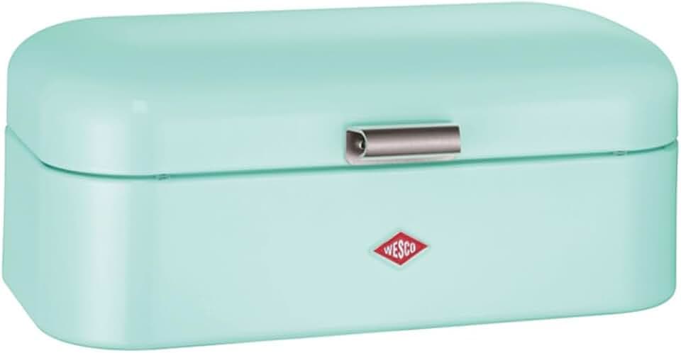 Wesco Grandy Brotkasten in der Farbe mint, pulverbeschichtetes Stahlblech, Lüftungslöcher und stabiler Handgriff