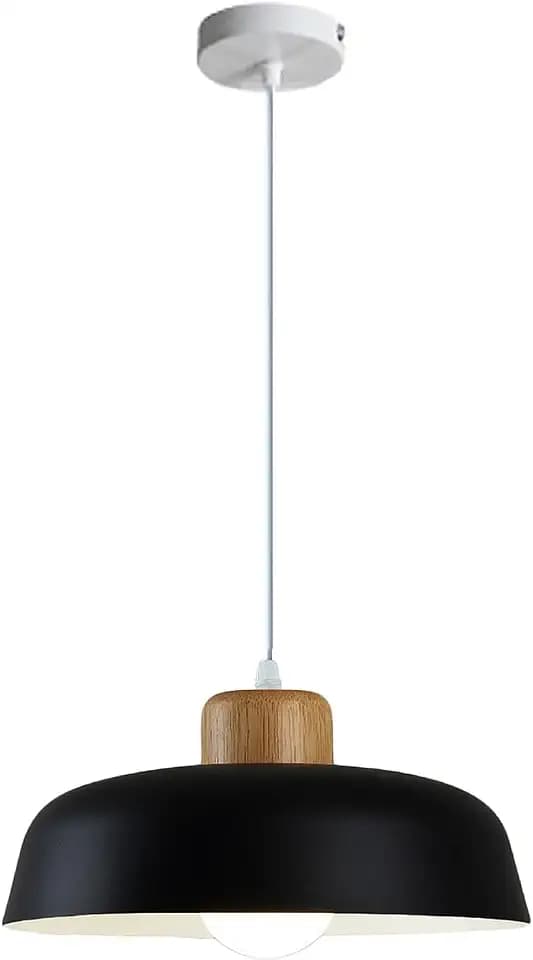 Metal Pendant Light Fixture, Modern Macaron Color Ceiling Hanging Lamp, Nordic E26 Simple Light for Kitchen Island Dining Room Loft Bar (Black)