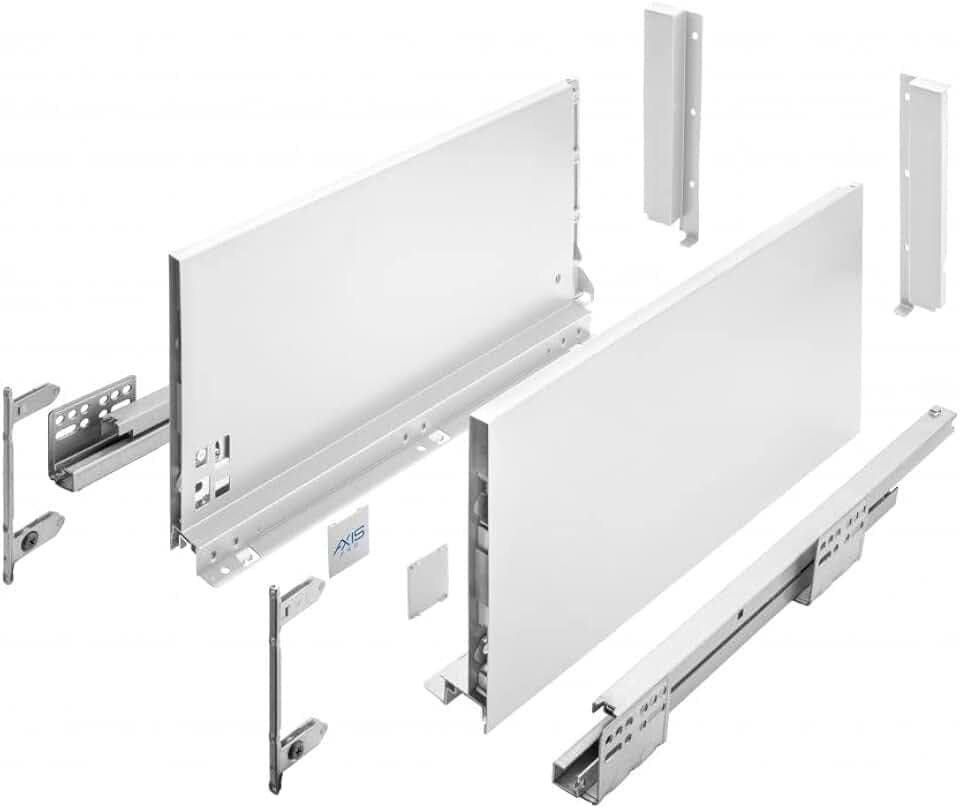 GTV Schubladensystem AXIS PRO - Schubkastengarnitur mit Vollauszug und Soft-Close - Länge 500 mm - Höhe 200 mm - Farbe Weiß