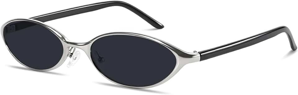 Rmerom Silver Y2K Oval Narrow Sunglasses for Women Retro Glasses