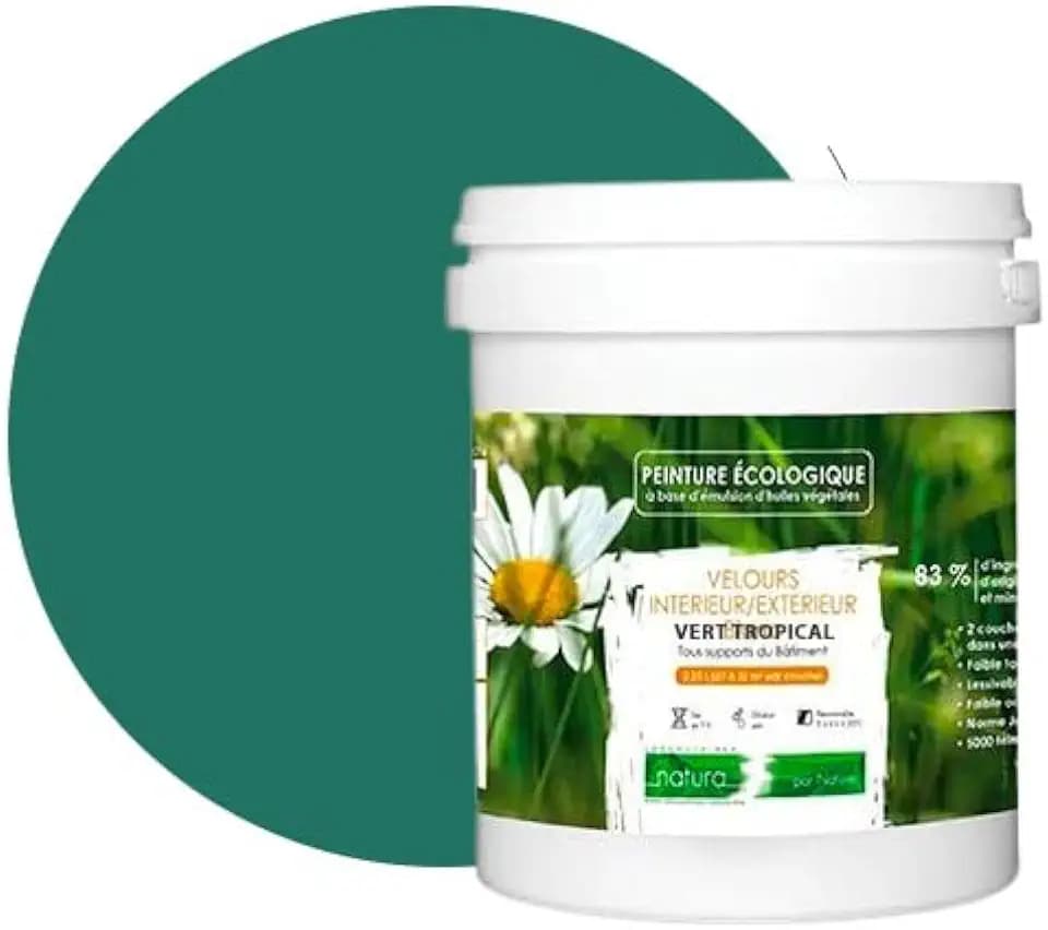 BOX DECO COULEURS Naturfarbe, ökologisch, für Innenbereich, Außenbereich, Velours-Optik, Natura, 1 l/13 m² [Energieeffizienzklasse A+], tropisches Grün
