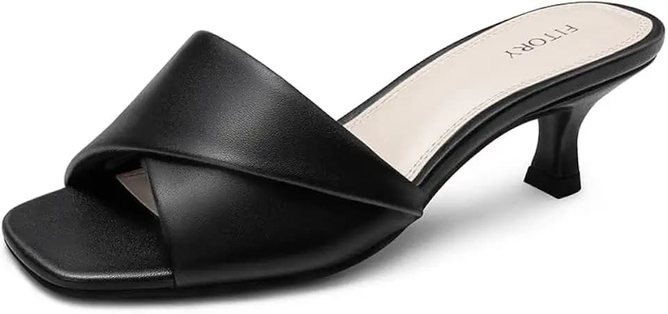 FITORY Womens Kitten Heels,Cross Band Sandals,Dressy Square Open Toe 1.97in