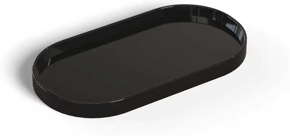 Oval Composite Granite Bathroom Tray & Kitchen Organizer - Waterproof Stone Soap Dispenser Holder, 11.4" x 5.3" (Black, Extra Large)