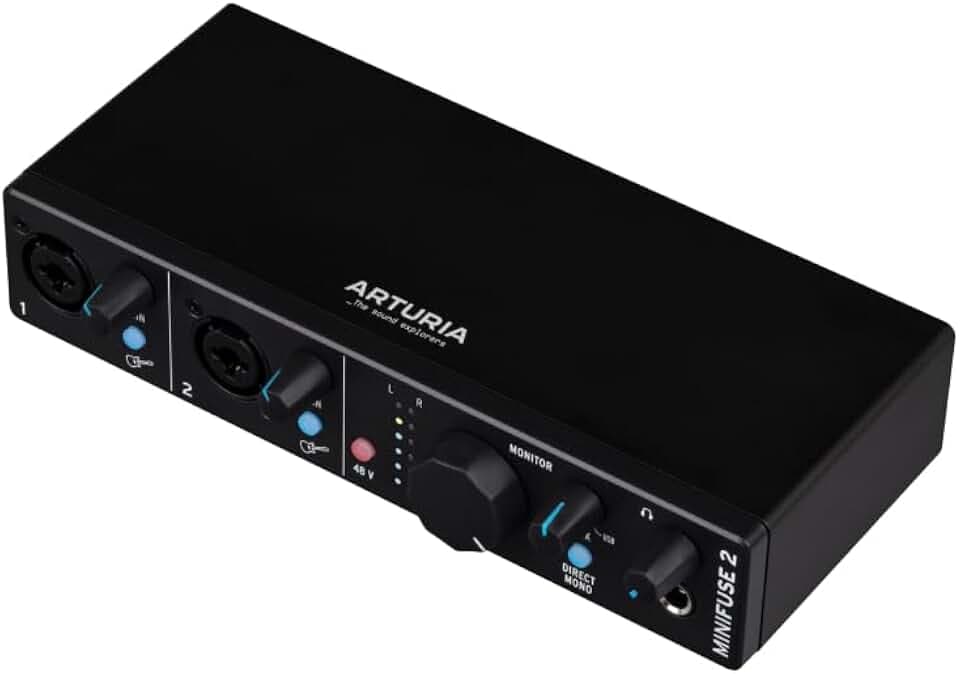 Arturia - MiniFuse 2 - Kompaktes USB-Audio-Interface mit Kreativer Software für Hochwertige Aufnahmen, Produktion, Podcasting, Gitarre - Schwarz