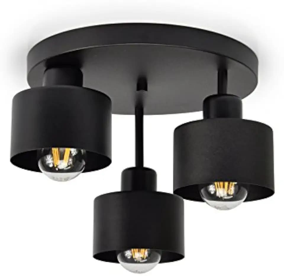 Deckenlampe Deckenleuchte Schwarz 3-flammig Lampe 3 x E27 Retro Design ohne Leuchtmittel |382-e3 Skandi (Schwarz)