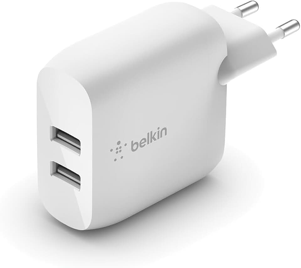 Belkin Boost Charge USB-A-Netzladegerät mit zwei Anschlüssen, 24 W (Für Geräte wie das iPhone 14, 14 Plus, 14 Pro, 14 Pro Max, iPhone 13, iPhone 12, Samsung Galaxy S23, S23+, S22, Pixel und mehr)