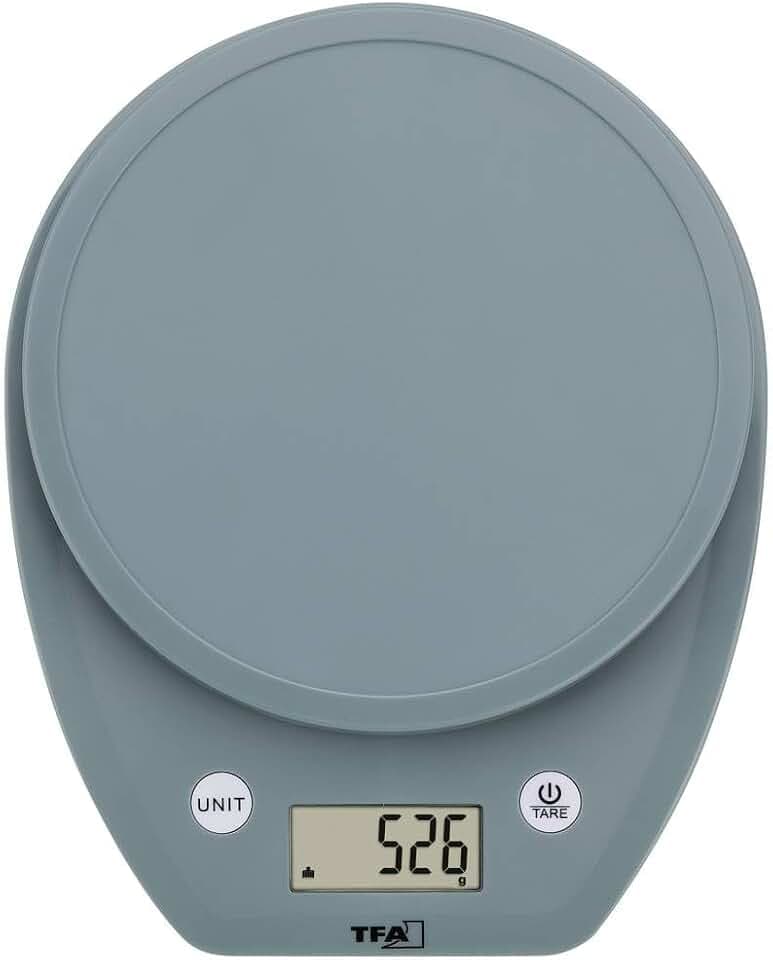 TFA Dostmann Digitale Küchenwaage MOCHI, 50.2007.20, mit LCD Anzeige, Volumenberechnung für Milch, Lebensmittelwaage, bis 5kg, leicht, mit Gummipads, grün