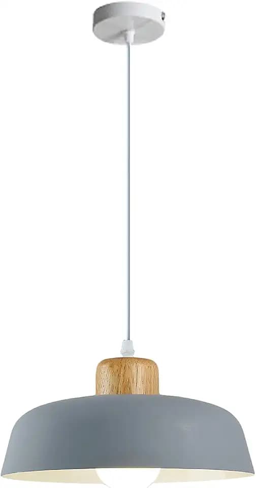 Metal Pendant Light Fixture, Modern Macaron Color Ceiling Hanging Lamp, Nordic E26 Simple Light for Kitchen Island Dining Room Loft Bar (Grey), Gray