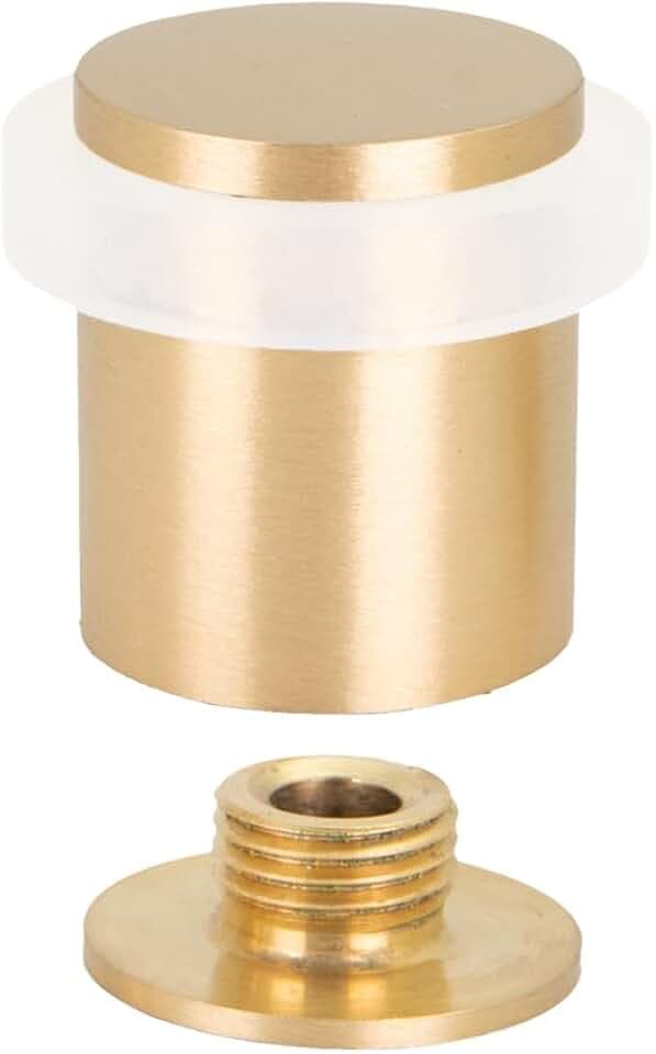 EVI Herrajes | Türstopper aus Messing - Matt Finish | Ø24x30mm | Gewindebasis | Weiss Natursilikonkautschuk| inkl. Schraube + Klemmdübel | I-191