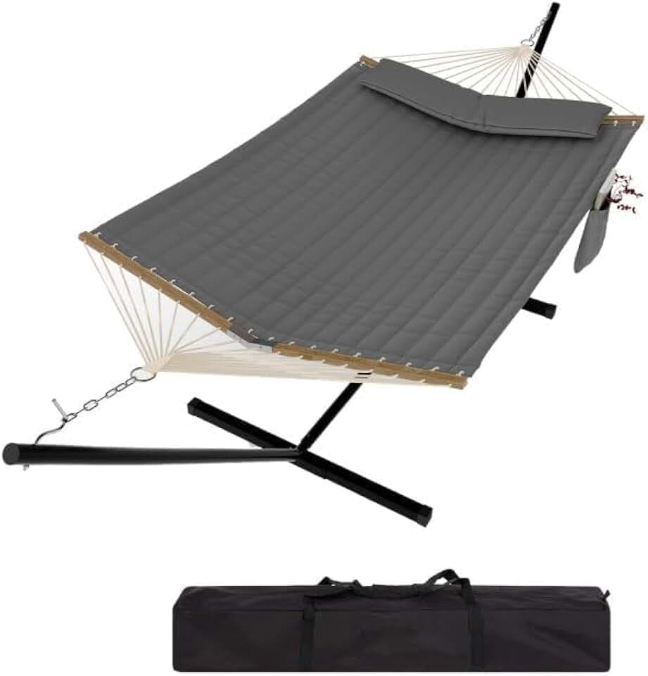 Garvee 2-Person Hammock with Stand for Outside–450lbs, Balance Rope, Pillow