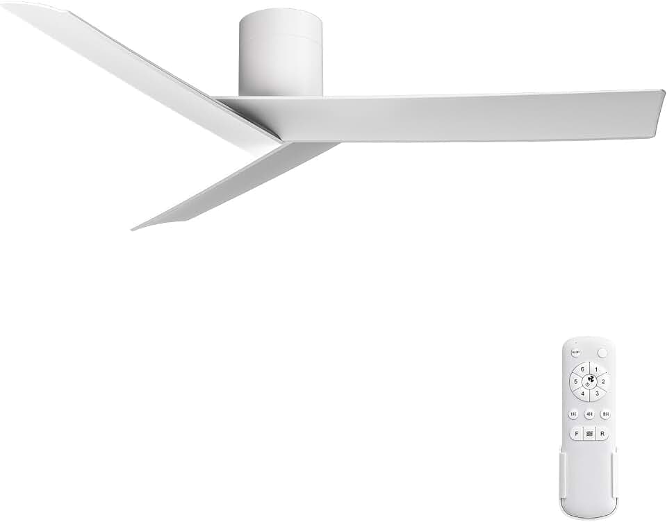 55" Modern Flush Mount Ceiling Fan No Light, White Low Profile