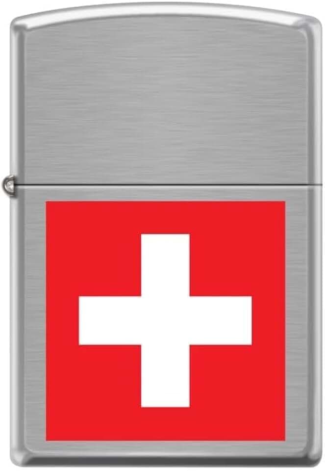 Zippo Sturmfeuerzeug - Modell Swiss Flag - Brushed Chrome mit Color Image - Nachfüllbar - Wiederverwendbar - Windfestes Design - Geschenkbox - Made in USA