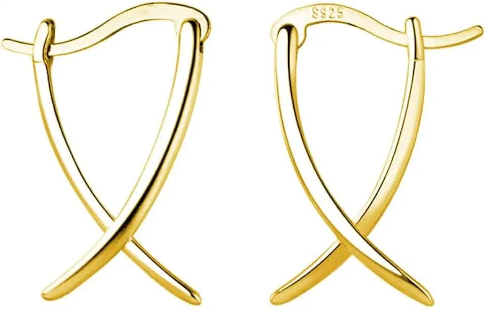 SLUYNZ 925 Sterling Silver X Hoop Earrings for Women Teens Minimalist Hoop Earrings Huggie