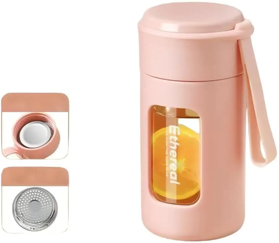 8oz PP Coated Small Glass Water Bottle (Pink Bottle)