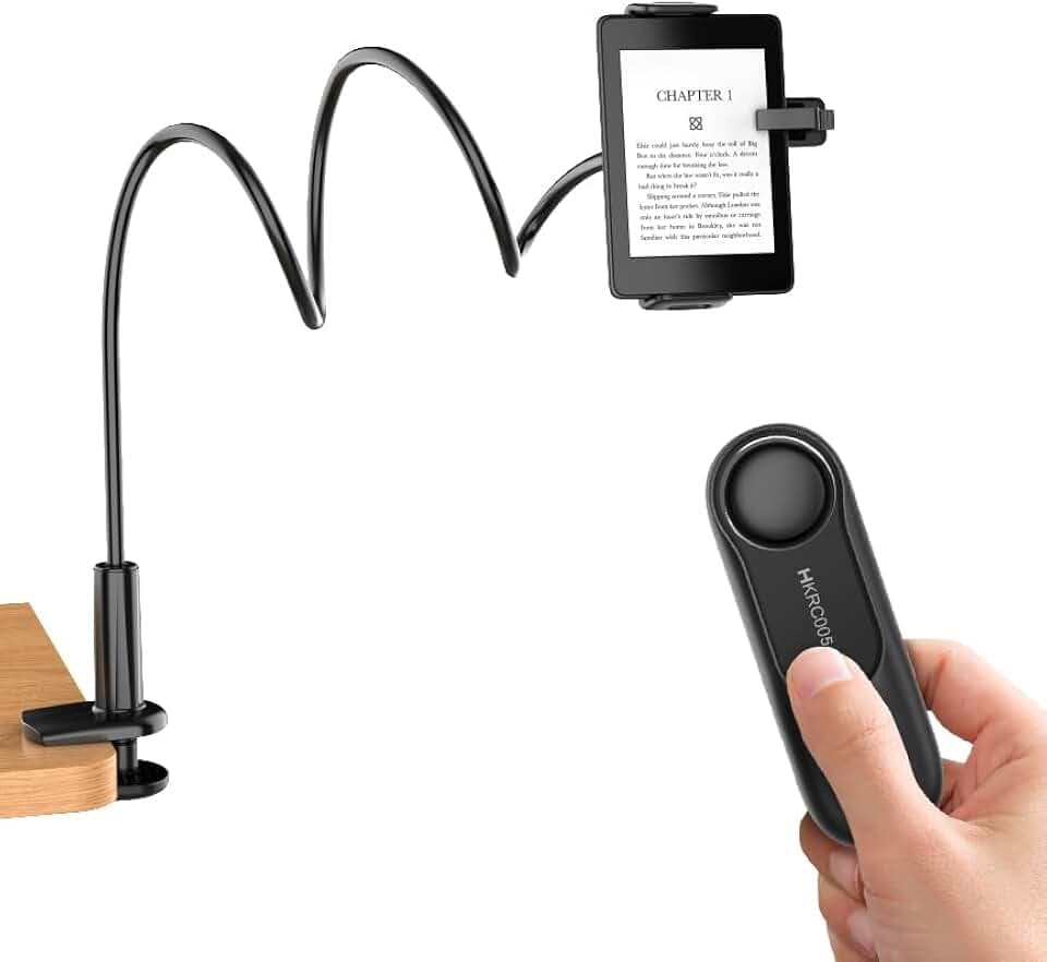 Tablet-Halterung für Kindle-Lesen mit RF Fernbedienung Seitenwenden (HKRC005), eReader Halter Ständer mit RF-Fernbedienung zum Umblättern, Zubehör für Kindle-Lesen im Bett, Geschenke für Leser