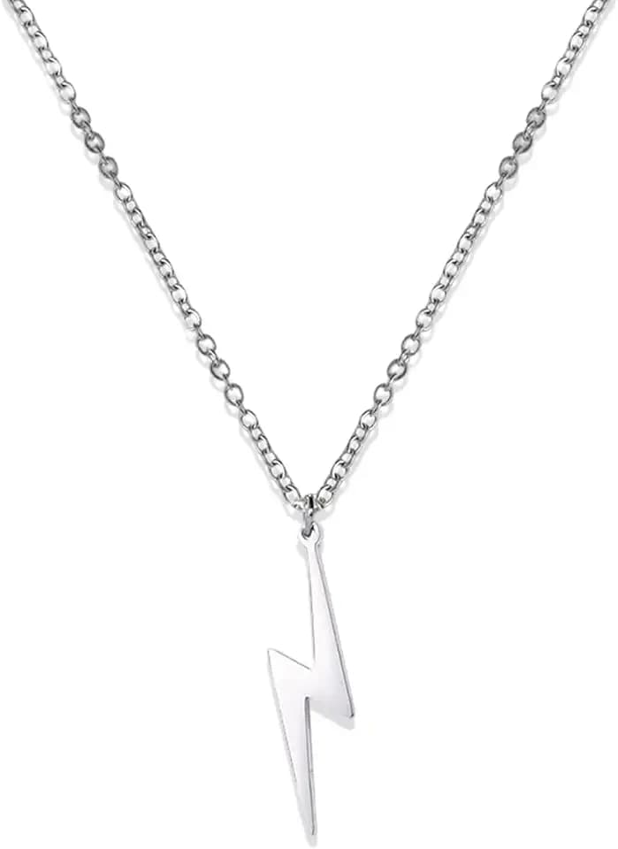 Amaxer Minimalistische Geometrische Halskette mit Blitz Anhänger aus Edelstahl Schlicht Unisex Schmuck Geschenk