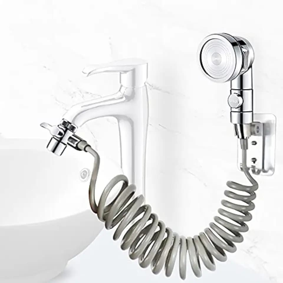 Duschkopf Set Extern für Waschbecken, Duschkopf mit drei Modi, 2 m Teleskoprohr, perfekt zum Waschen der Haare oder zum Reinigen des Waschbeckens (Wasserhahn nicht im Lieferumfang enthalten)