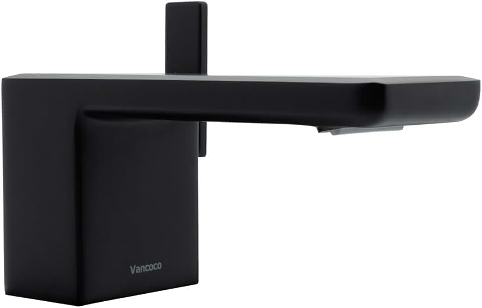 Vancoco Wasserhahn Bad Schwarz Matt Wasserfall Elegant Waschtischmischer Bad Einhebelmischer Waschbecken Eckig Warmes und Kaltes Wasser 1/2''