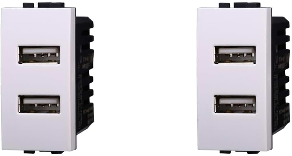 Duales USB-Ladegerät-Modul 5 V 2,1 A - 2 USB-A-Ports Farbe weiß kompatibel mit Bticino Living Light/International 2 Stück