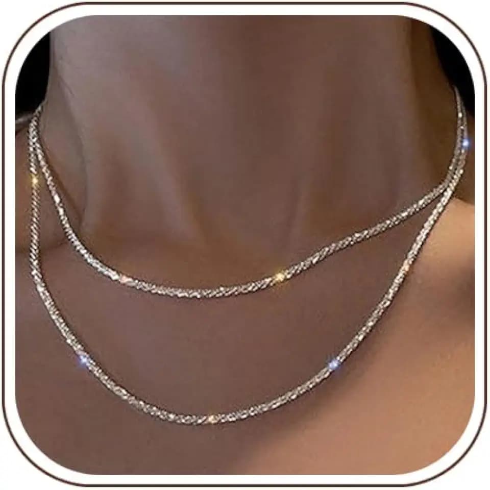 Kenivira Silber Kette für Frauen Layered Silber Halsketten Stapelbare Kette Choker Halskette für Damen Schmuck Geschenke für Frauen Mädchen