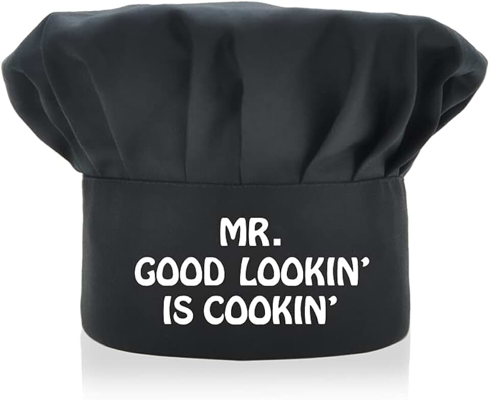 AGMDESIGN MR. Good Looking is Cooking Funny Chef Hat, Funny Chef Wear, Adjustable Kitchen Cooking Hat for Men & Women Black, Mother's Day/Father's Day/Birthday Gift for Him, Her, Mom, Dad, Friend