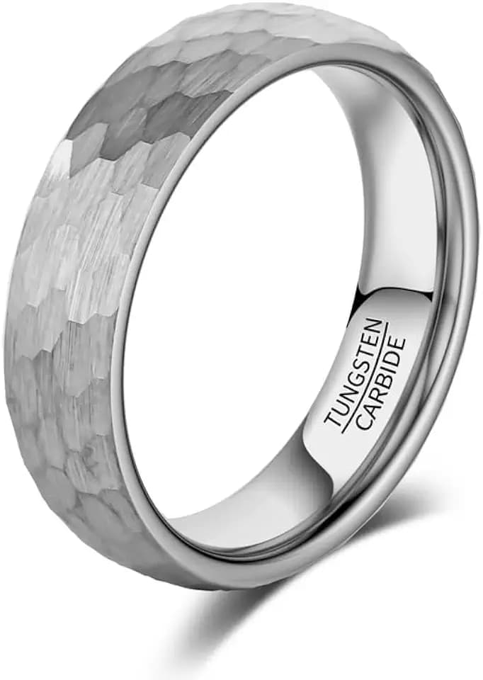 Wolframkarbid Ring – 4mm/6mm/8mm Breite, Hammerschlag-Design, Stahl- oder Schwarzfarbe, Unisex Partnerring oder Verlobungsring