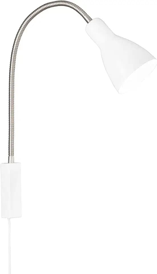 Fischer & Honsel Wandleuchte Lolland, Dekorative Bettleseleuchte mit Flexschlauch zur individuellen Ausrichtung, Anschlusskabel weiß, E27-Fassung, Metall, Sandweiß & Nickelfarben matt, 11x52cm