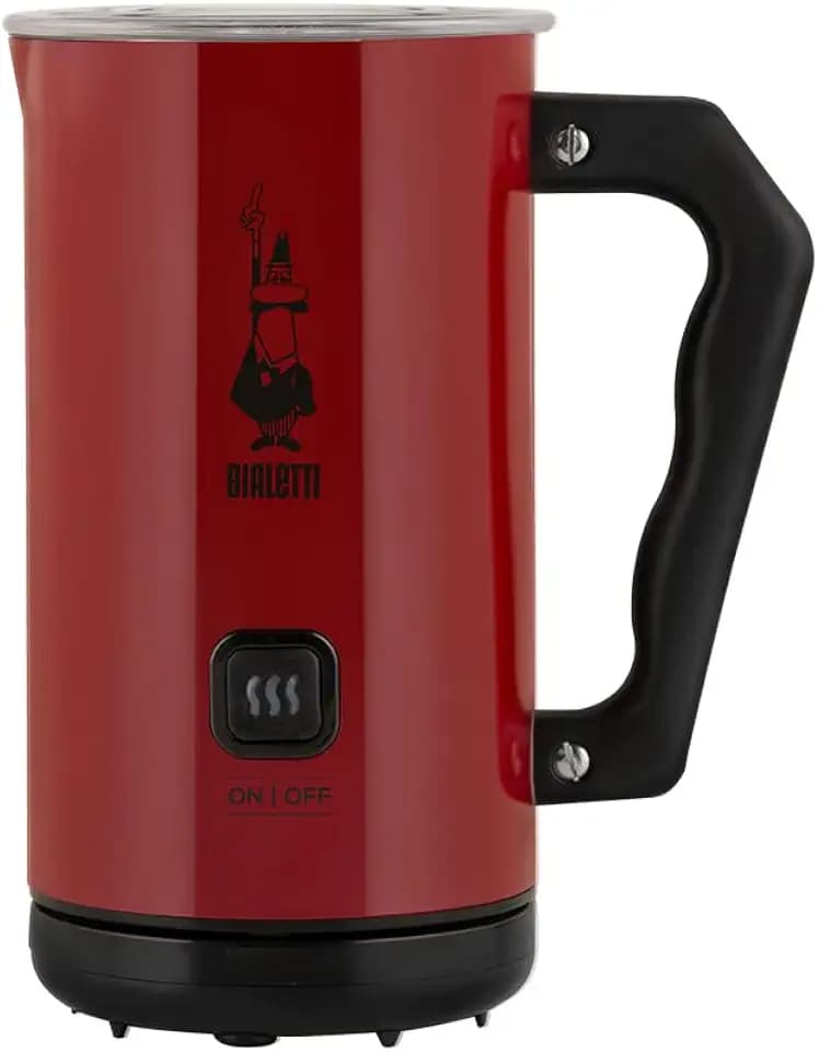 Bialetti Milch Frother Elettrico, Milchaufschäumer für Cappuccino, Fassungsvermögen 150 ml Cappuccino oder 300 ml heiße Milch, Rot