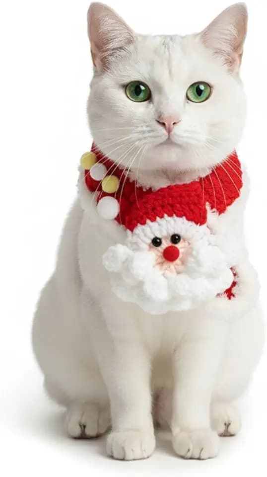 Christmas Pet Santa Crochet Collar, Adjustable Santa Claus Cat Dog Neckwear with Fuzzy Trim, Festive Holiday Costume Accessory
