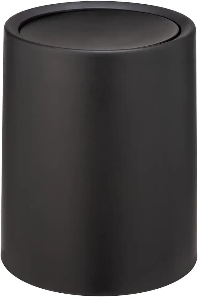 WENKO Schwingdeckeleimer Mod. Atri, 6 Liter Kosmetikeimer mit Deckel aus hochwertigem Kunststoff mit Inneneimer, Hülle zum Überstülpen macht Müllbeutel unsichtbar, (B/T x H): Ø 21 x 25,5 cm, Schwarz